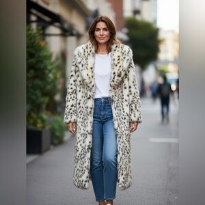 New Gigis Faux Fur Leopard Print Long Coat Sz EU 34 MSRP $799